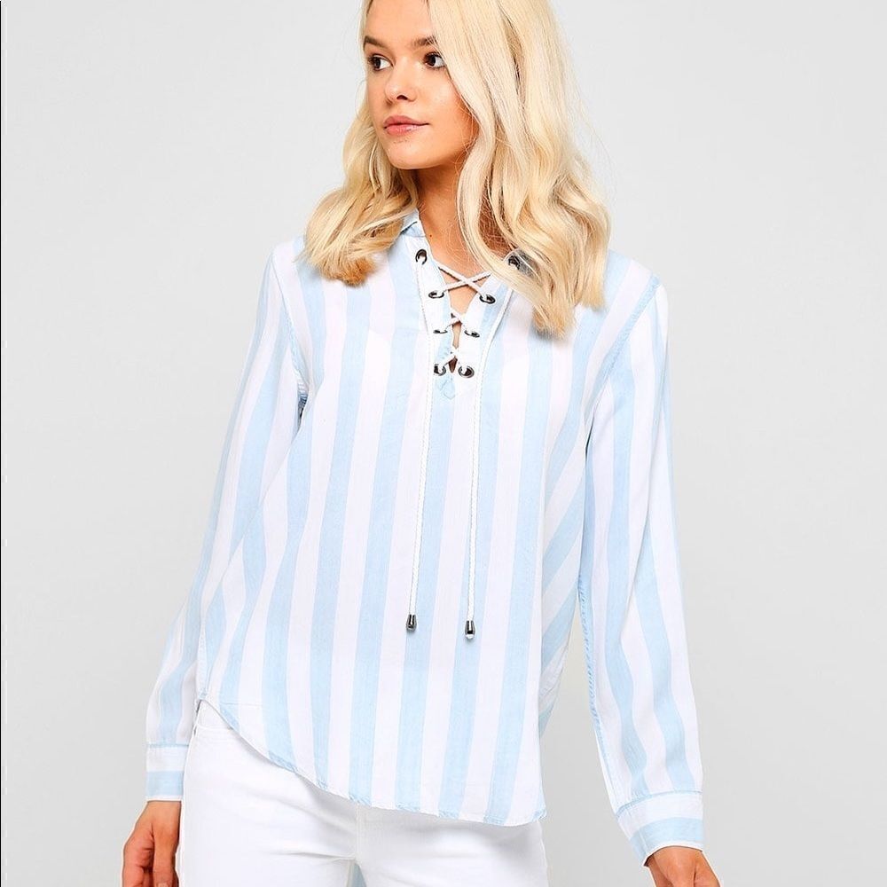 Rails Uli Block Stripe Lace Up Pullover Blouse Xs - image 2